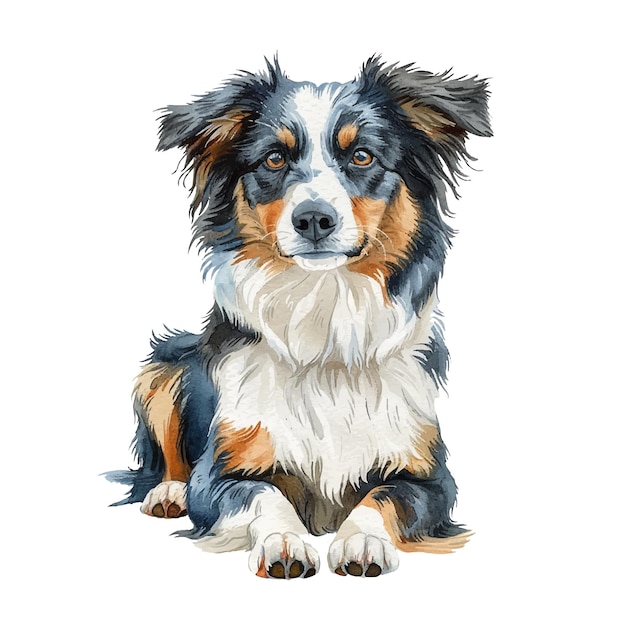 Vector border collie vector illustration in watercolour style