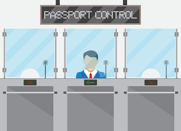 Vector border control concept, immigration officer