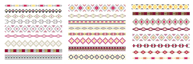 Vector border decoration elements with colorful patterns ethnic style collections vector illustrations