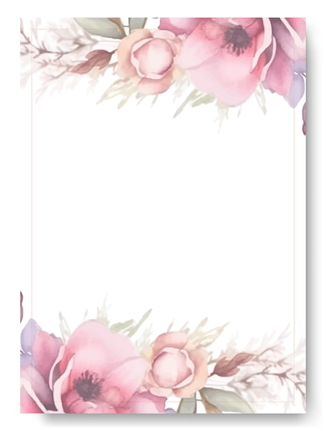 Border design wedding invitation card with watercolor floral decoration and abstract background
