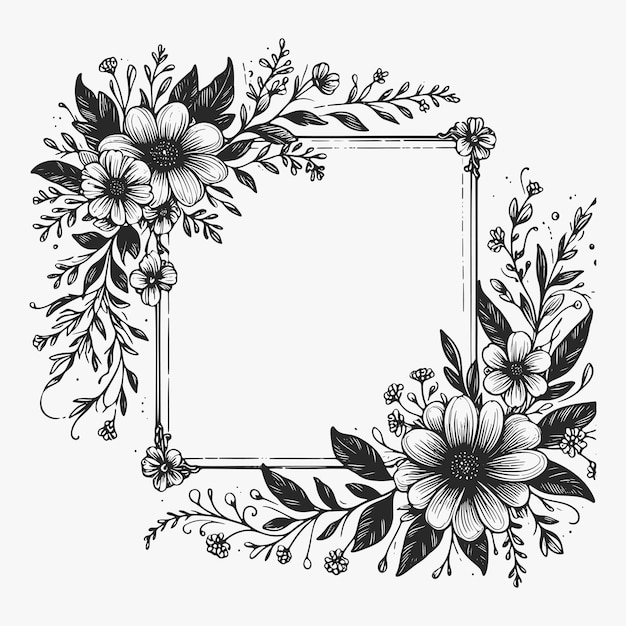 Border frame met bloemenkrans tak handgetekende stijl Bloemen frame voor bruiloft