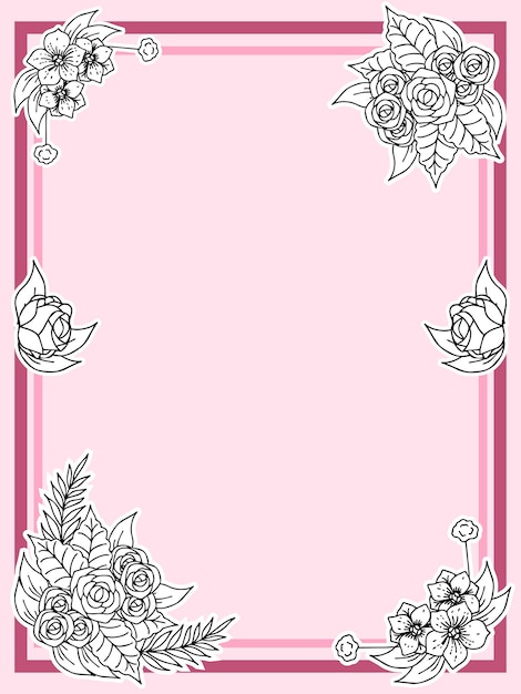 Vettore modello di cornice di confine sfondo rosa di fiore
