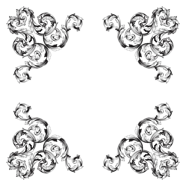 Border and Frame with baroque style.  Black and white color. Floral engraving decoration