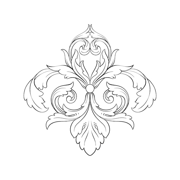 Vector border and frame with baroque style.  black and white color. floral engraving decoration