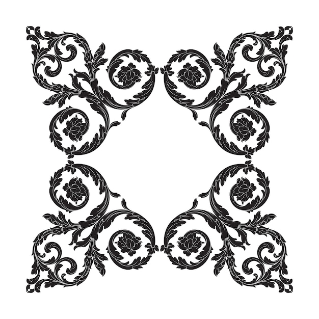 Border and frame with baroque style.   black and white color. floral engraving decoration