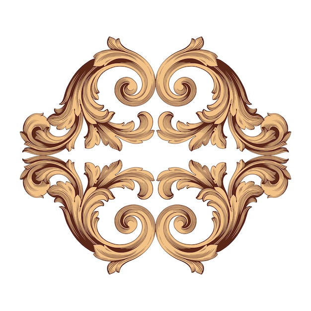 Border and frame with baroque style. golden color. floral engraving decoration