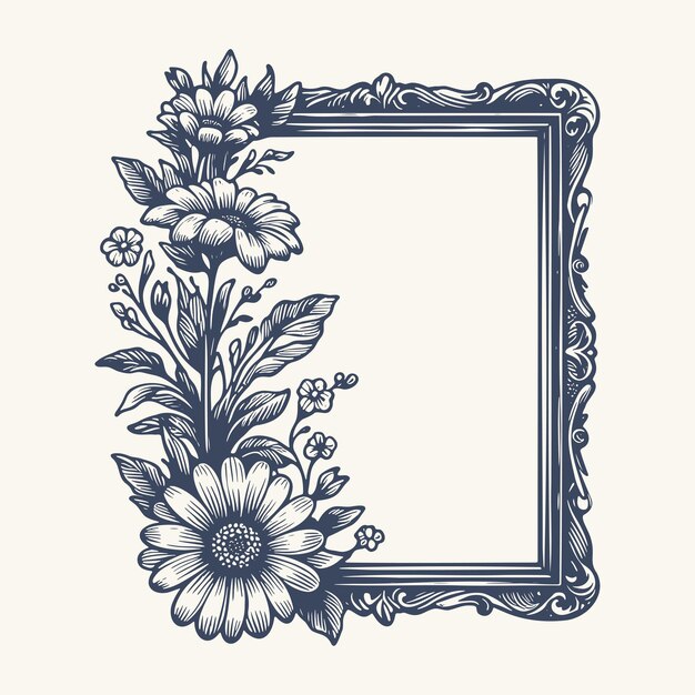 Border frame with floral wreath branch hand drawn style Floral frame for wedding