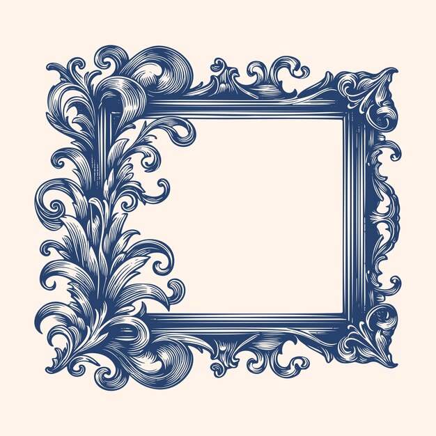 Border frame with floral wreath branch hand drawn style Floral frame for wedding