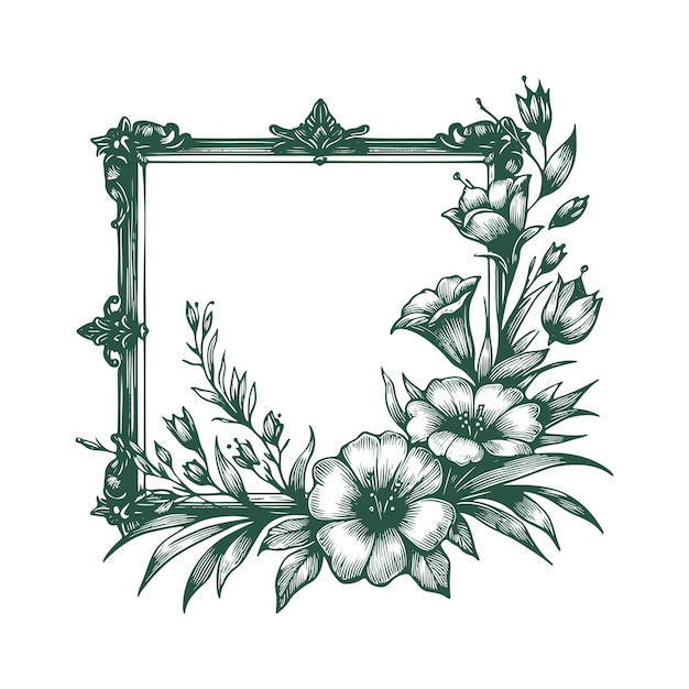 Border frame with floral wreath branch hand drawn style Floral frame for wedding