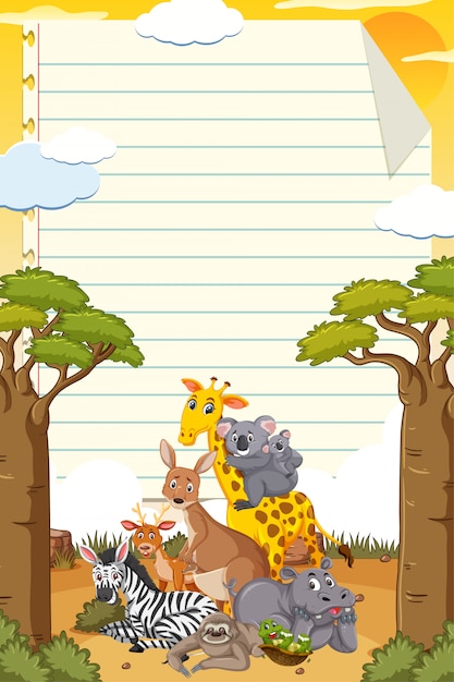 Border template design with many wild animals