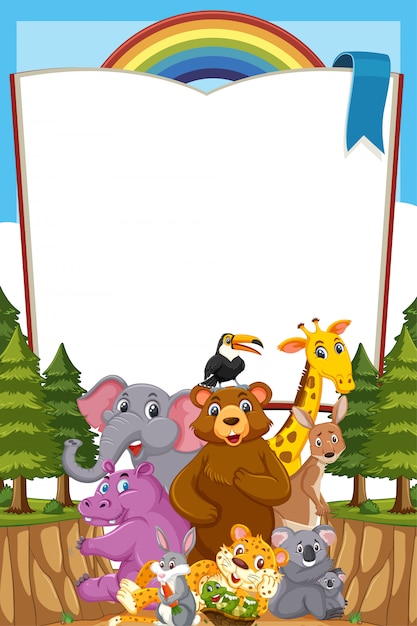 Border template design with many wild animals