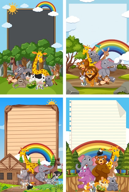 Border template design with many wild animals