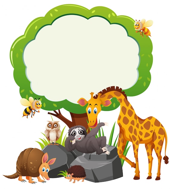 Border template met wilde dieren onder de boom