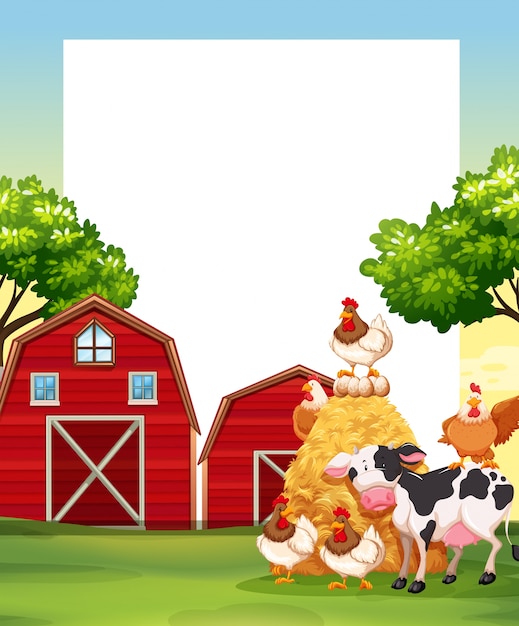 Vector border template with animals in the farm