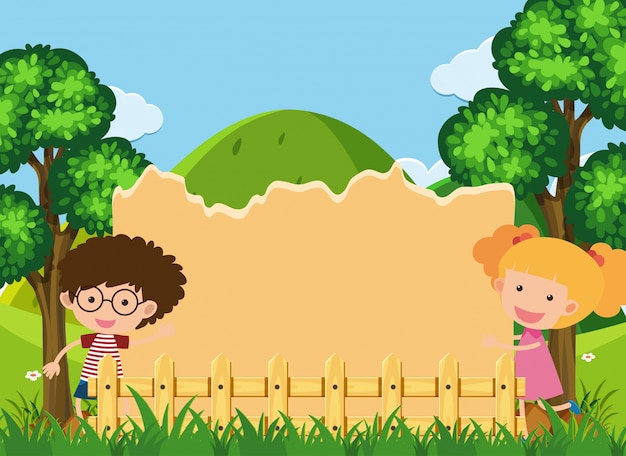 Border template with boy and girl in park