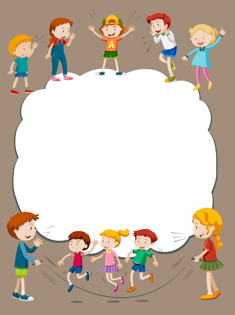 Vector border template with children playing