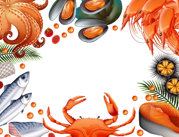 Border template with different kinds of seafood