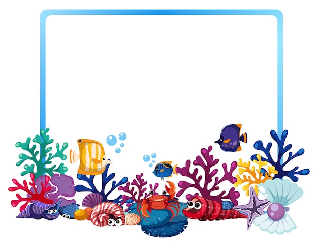 Vector border template with fish and coral reef