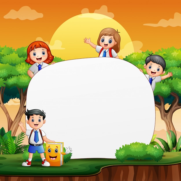 Border template with happy school kid illustration