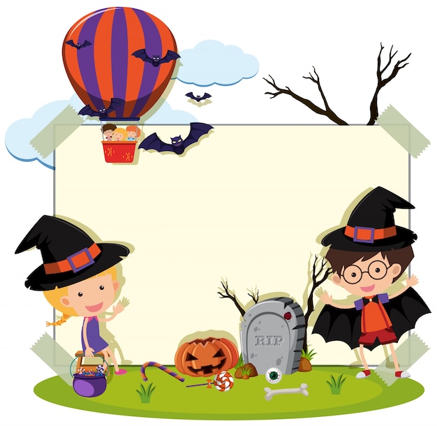 Border template with kids in costume