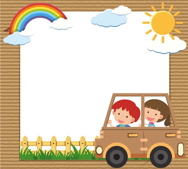 Border template with kids driving car