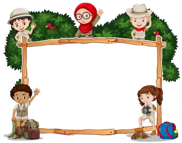 Border template with kids in safari costume