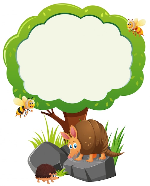 Border template with many animals under tree