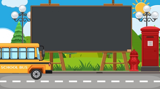 Шаблон границы со школьным автобусом на дороге