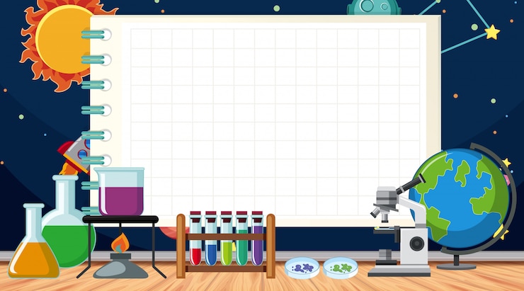 वेक्टर border template with science equipments on the floor