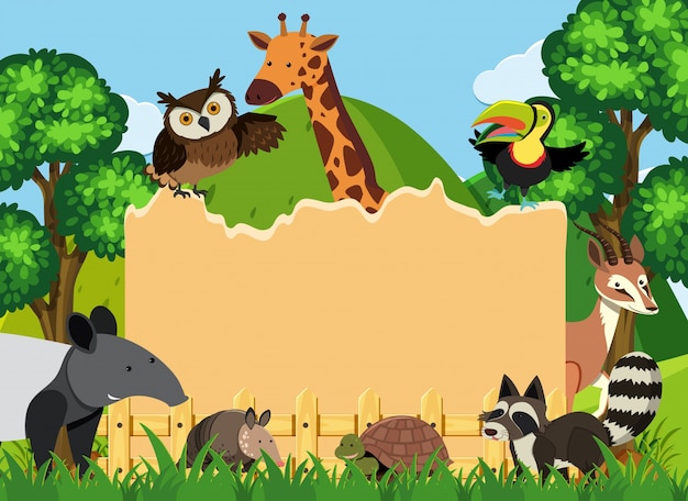 Border template with wild animals in park