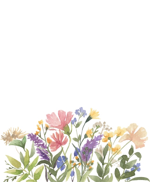 Vector border of watercolor wildflowers