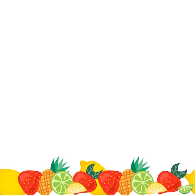 Border with colorful fruit pattern on white background trendy textile design decorative textile seamless pattern flat vector illustration