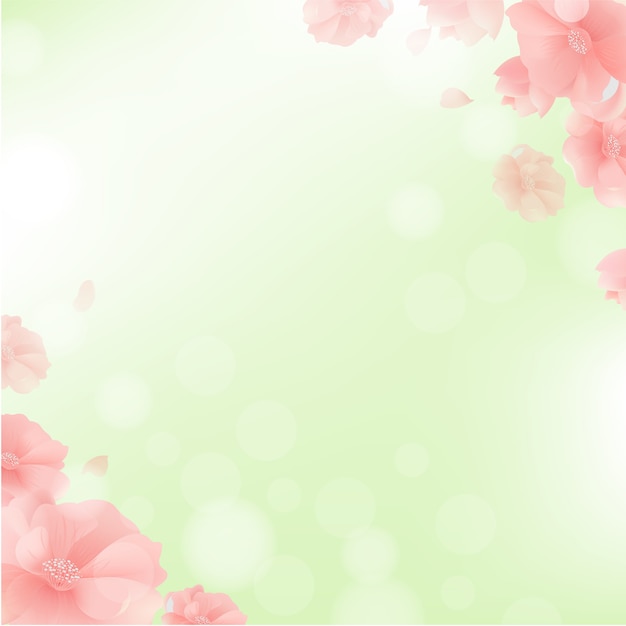 Vector border with flowers and green background