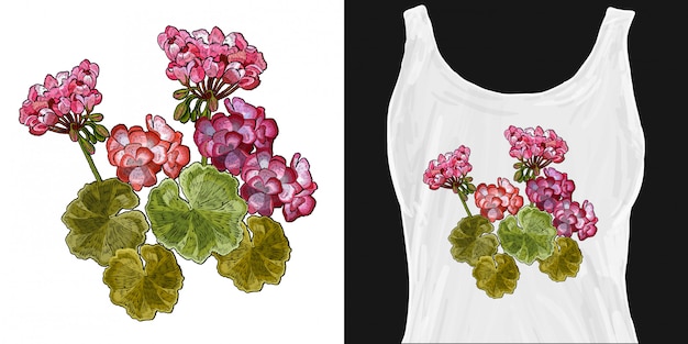 Vector borduurwerk geranium bloemen