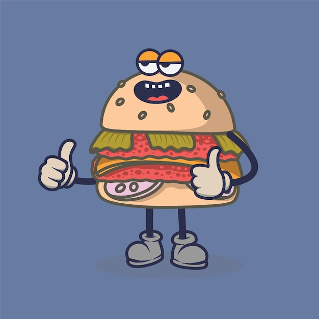Hamburger annoiato con adesivo per l'espressione del viso che ride.