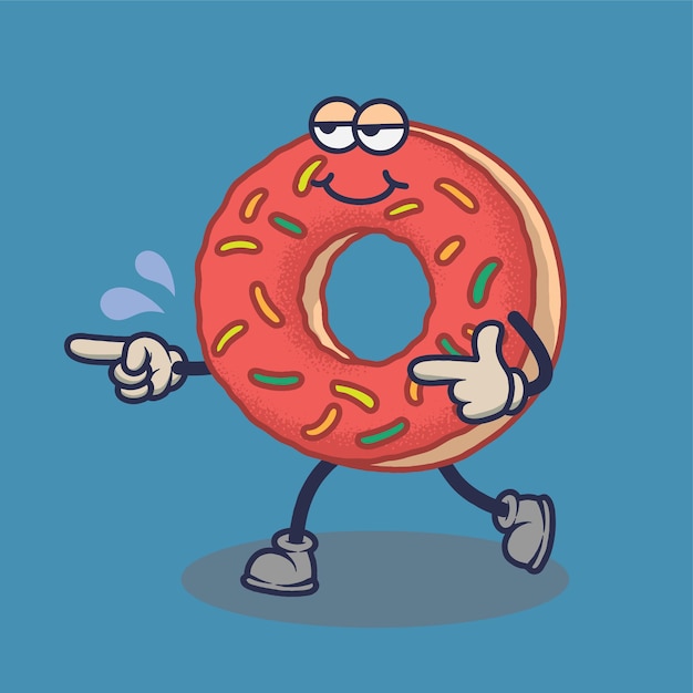 Vector bored donuts with smiling face expression sticker. cartoon sticker in comic style with contour.