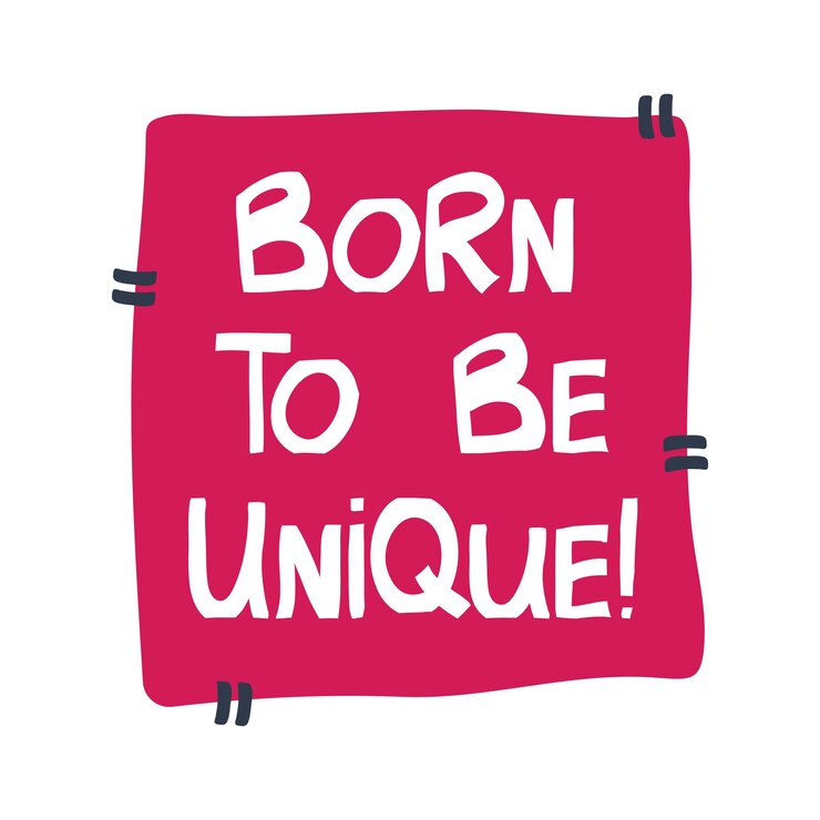 Vector born to be unique motivation quote cute hand drawn doodle lettering in modern scandinavian style on pink board on white background vector stock illustration