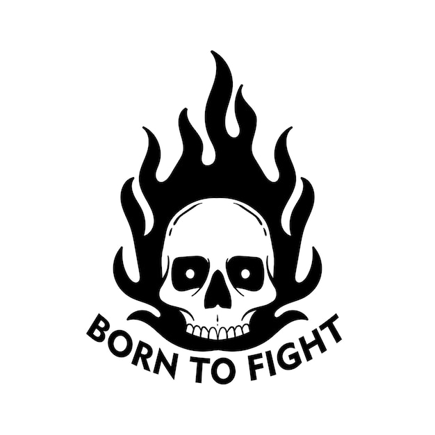 Nato per combattere la tipografia con teschio e fuoco per il design di t-shirt