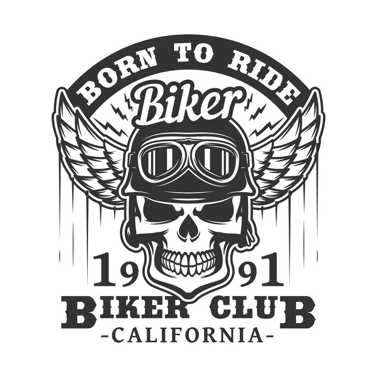 Vector born to ride biker club, skull and wings badge