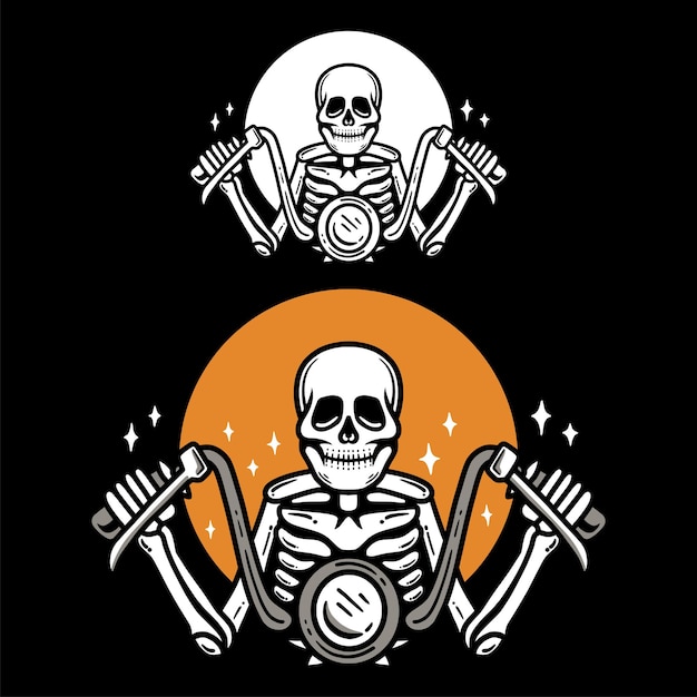 born to ride rider skull skeleton with motorcycle hand drawing illustration