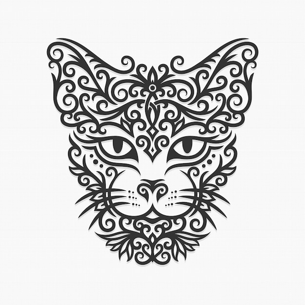 Borneo Kalimantan Dayak Ornament Cat Illustration