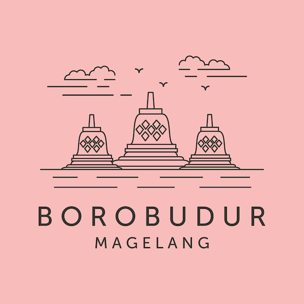 Disegno dell'illustrazione del simbolo del vettore del logo della linea dell'icona di magelang del tempio di borobudur