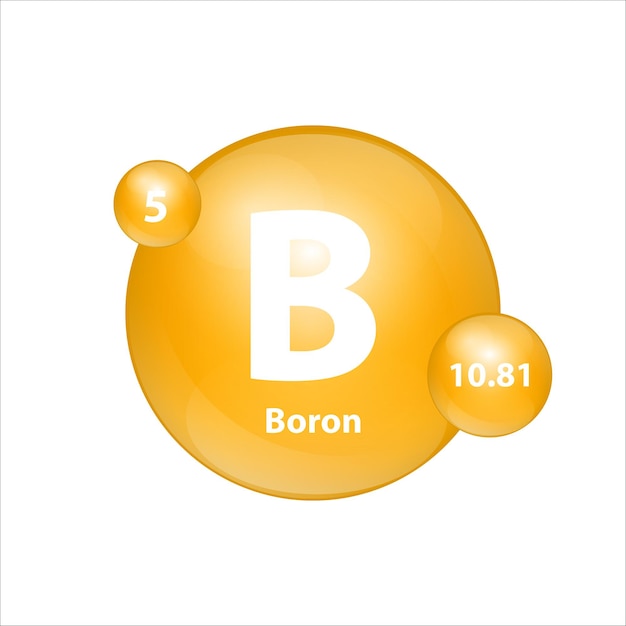 Boron (b) icon structure chemical element round shape circle yellow dark. sign with atomic number.