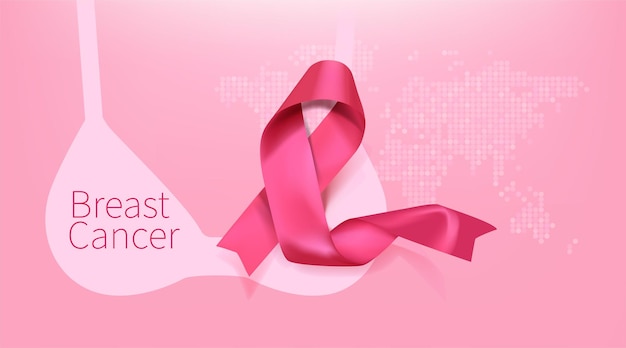 Borst kanker bewustzijn maand poster achtergrond conceptontwerp Realistische roze boog lint vector illustratie sjabloon