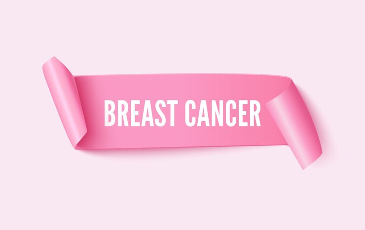 Borst kanker inscriptie op roze lint 3d vectorillustratie. Realistisch bewustzijn roze lint met scrollranden. Vrouwelijke hoop en oncologische ziekte solidariteit symbool geïsoleerd ontwerpelement