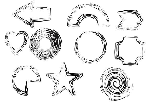 Borstelset Esthetische geometrische vormen, pijlen, cirkels, sterren, liefde. witte achtergrond