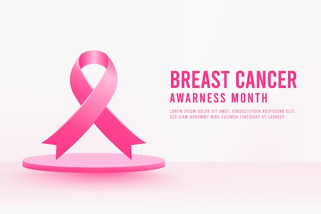 Borstkanker bewustzijn maand social media banner achtergrondontwerp met realistisch roze zijden lint