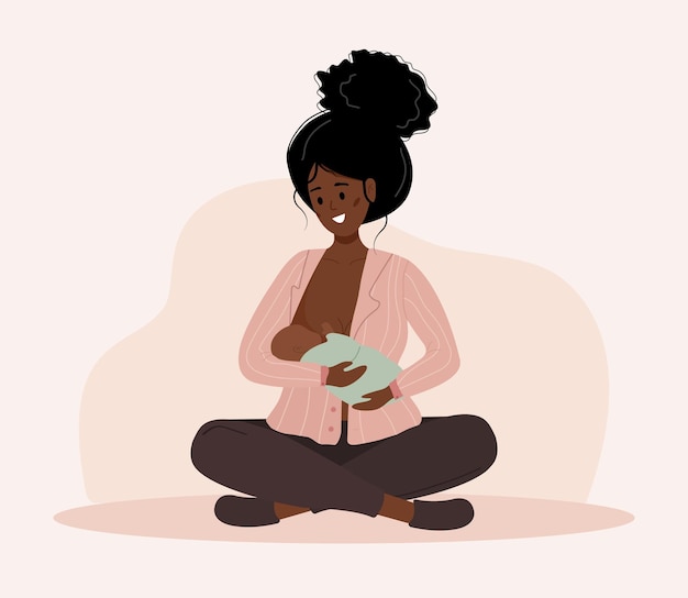 Borstvoeding concept. afrikaanse moeder die pasgeboren baby verzorgt.