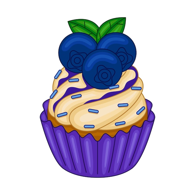 Bosbes Cupcake in vectorillustratie