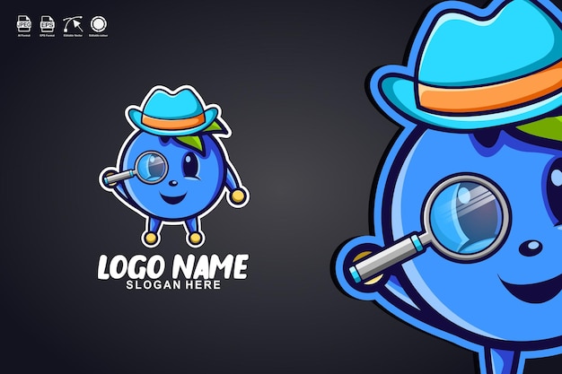 bosbes detective schattig mascotte karakter logo ontwerp